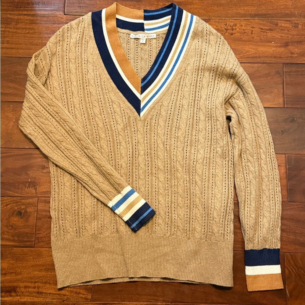 Veronica Beard Rory V Neck Pullover Varsity Sweater